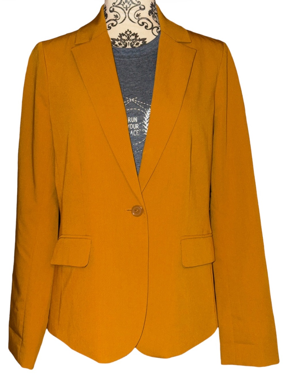 Forever 21 Mustard Yellow Single-Button Notch Lapel Fully Lined Tailored Blazer